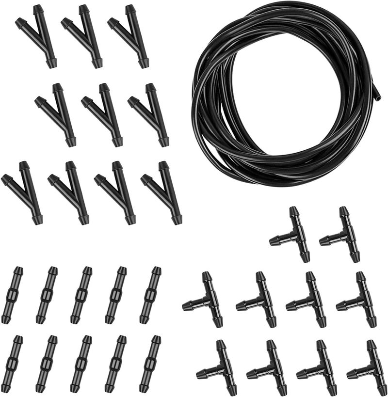 DYEKNEE 30 PCS Car Windshield Washer Hose Kit, 13.1Ft Flexible Hose + 30 Y-type I-type T-type Hose Connector, Quick Clean Nozzle Connector, Universal for Cars Windshield Cleaning Accessories (Black) - Image 1